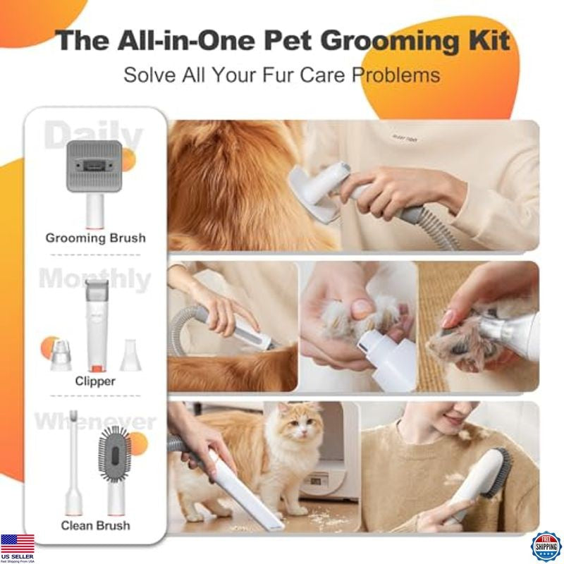 6-In-1 Dog Grooming Kit, Pet Grooming Vacuum, Clipper, Nail Trimmer, Low Noise